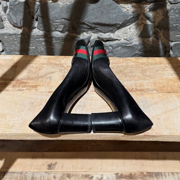 Gucci Black Leather Web Stripe Interlocking GG Pumps - Picture 12 of 13